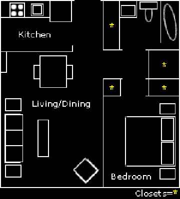 Floor plan with a sleeping alcove at Fellowship Towers.